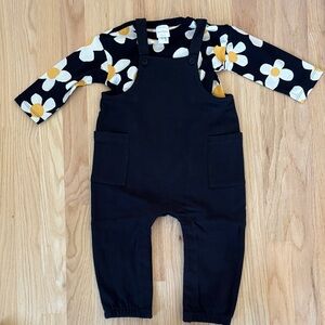 NWOT Hanna Andersson Black Overalls with Black Floral Daisy Tee